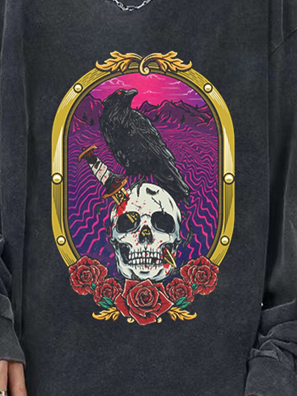 Herren-Langarm-T-Shirt mit Totenkopf-Serien-Print-1
