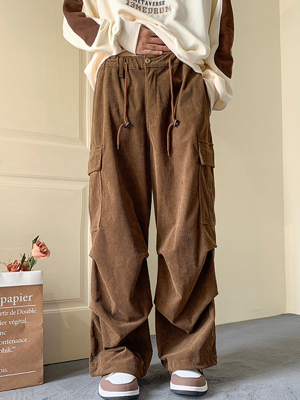 Herren-Cargohose aus Cord mit großen Taschen und Kordelzug-2