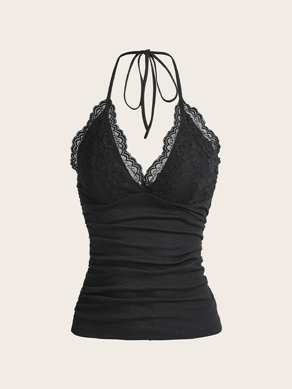 Spitzen-Splice-Neckholder-Cami-Top mit V-Ausschnitt und rückenfreiem Rücken-4